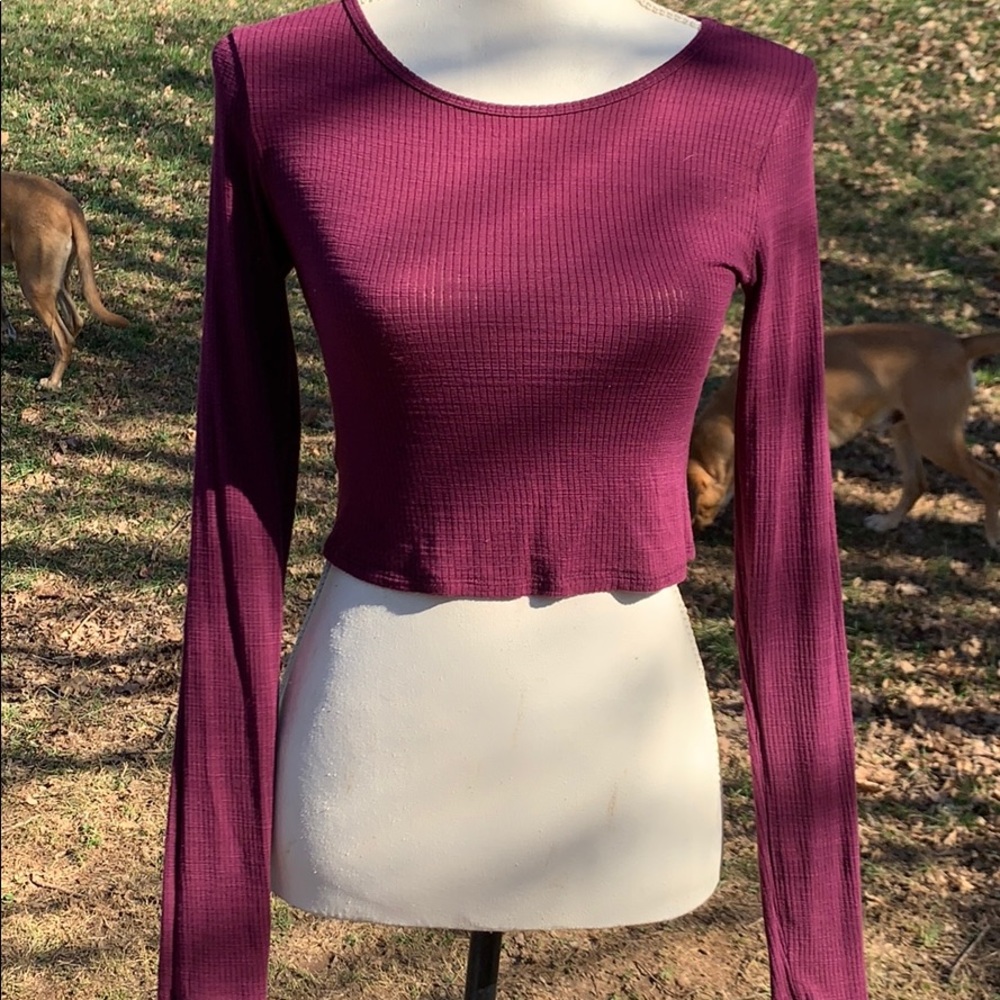 Burgundy long sleeve crop top